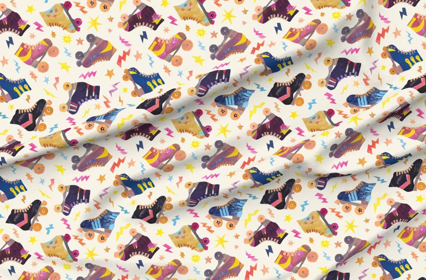 Spoonflower Fabric - 70S 80S Collage Roller Skates Vintage Retro Eighties Printed on Organic Cotton Sateen Fabric by The Yard - Sewing Quilting Apparel Home Decor