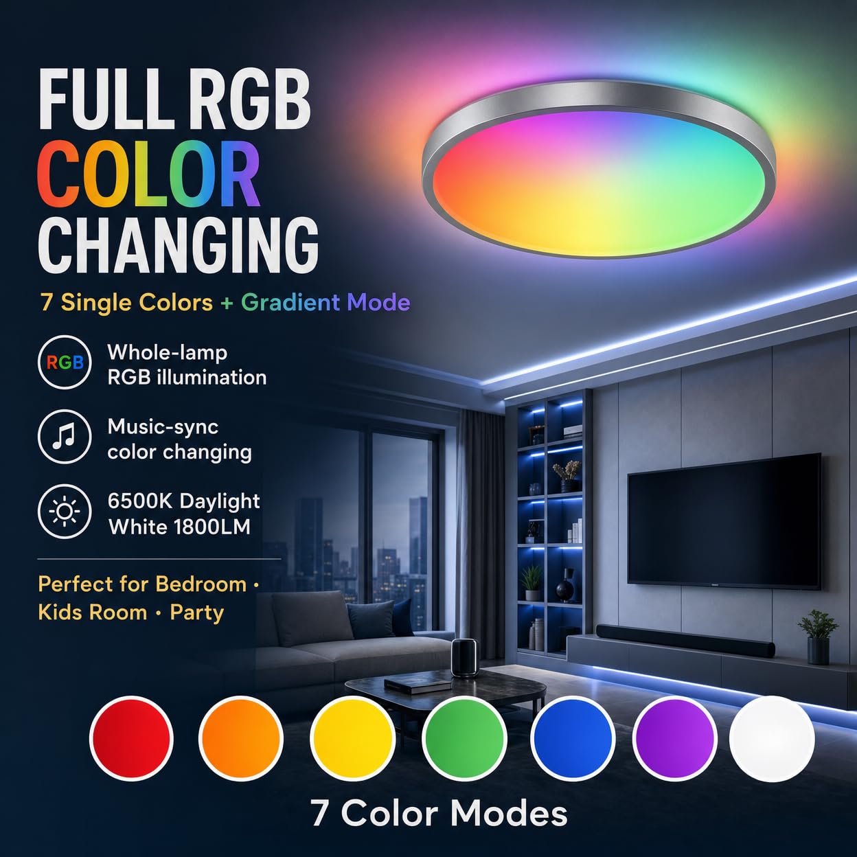 Plafonnier LED 24W Bluetooth Haut-Parleur 2000 Lumens Ø30cm Dimmable avec Télécommande