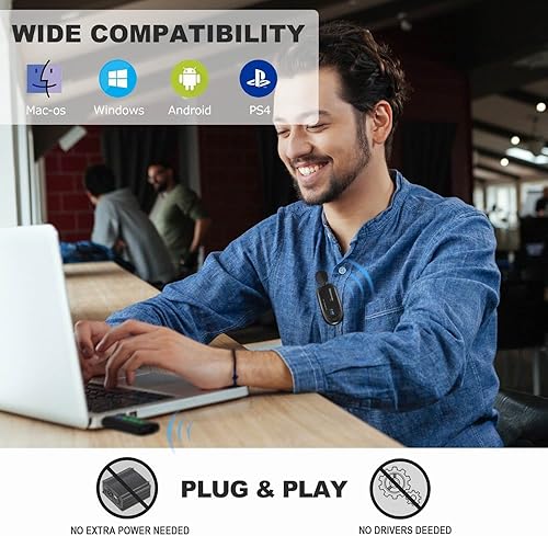 Miniatura 3 de Alvoxcon - Micrófono de solapa inalámbrico para computadora sistema de micrófono USB dual lavalier para Android PC laptop altavoz podcasting vlog