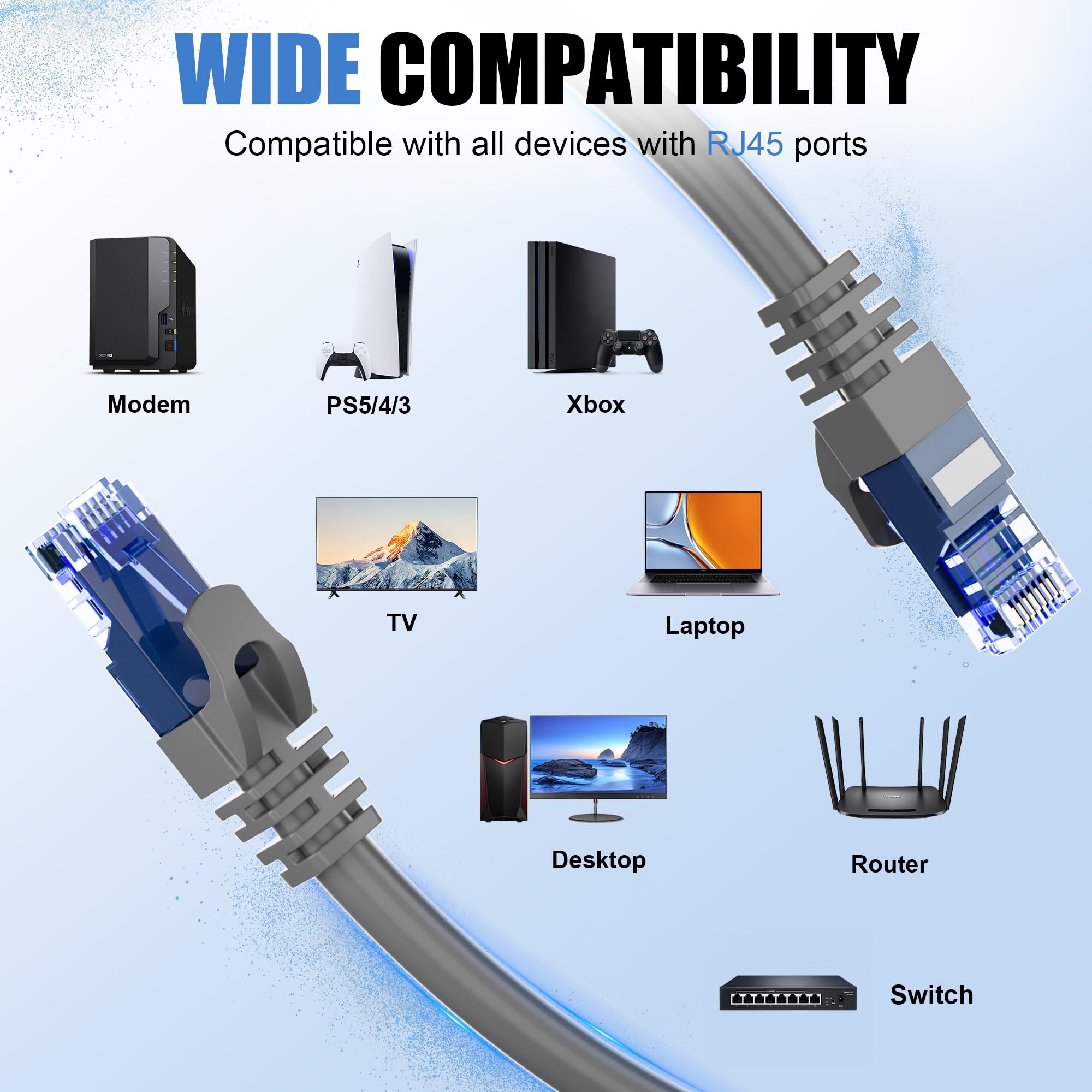 Soibke Câble Ethernet Cat 6 d'extérieur de 100 m (20RJ45), câble Ethernet 23 AWG Cat 6 en vrac, UTP, imperméable, enfouissement direct, dans la terre, résistant aux UV, réseau, LAN, Internet, câble