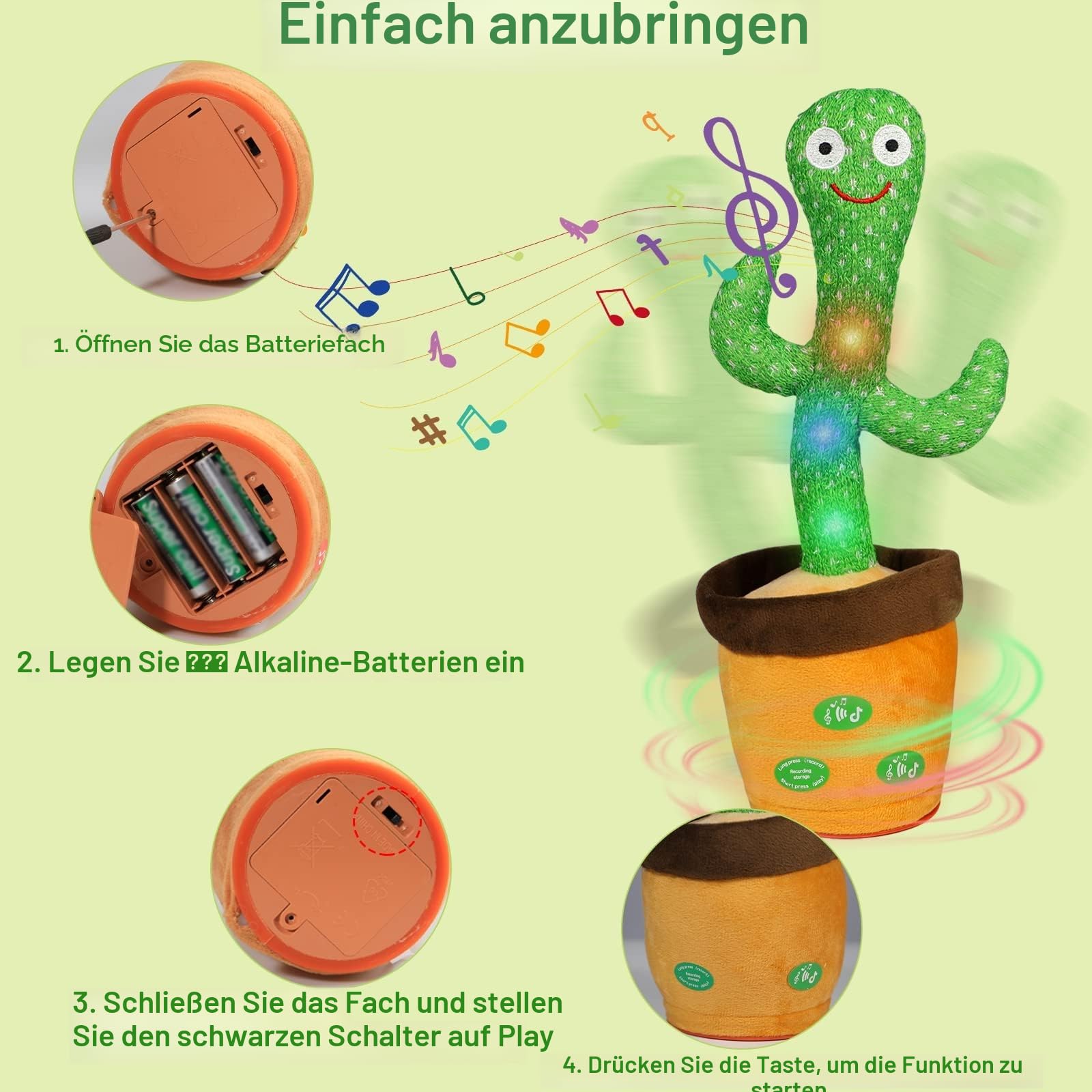 HICAS Tanzender Sprechender Kaktus Spielzeug Wiederholen Sie, was Sie  sagen, Singender Kaktus Voice Recorder Babyspielzeug Lautstrkeregler mit  120 ...