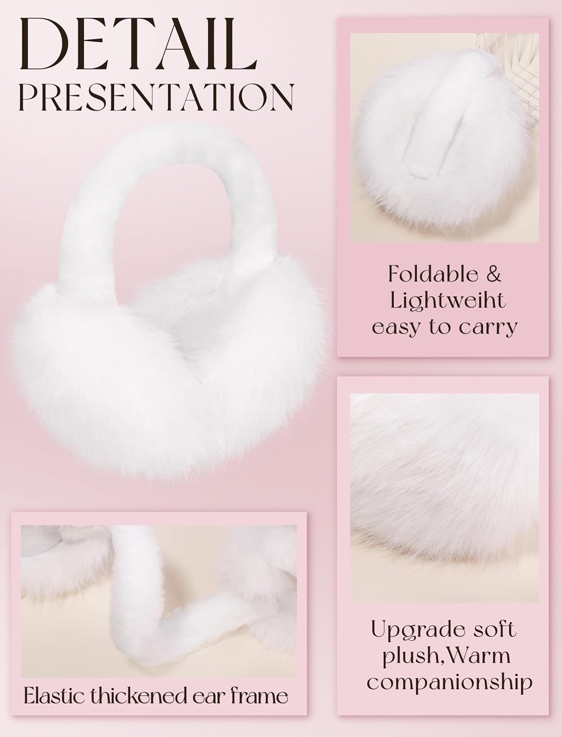 Women Winter Ear Muffs Foldable Ear Warmers Ultra Soft Fluffy Faux Fur Earmuffs for Travel Skiing Outdoor - Image 2
