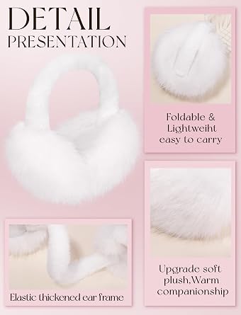 Women Winter Ear Muffs Foldable Ear Warmers Ultra Soft Fluffy Faux Fur Earmuffs for Travel Skiing Outdoor