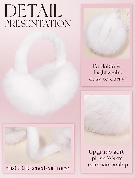 Women Winter Ear Muffs Foldable Ear Warmers Ultra Soft Fluffy Faux Fur Earmuffs for Travel Skiing Outdoor