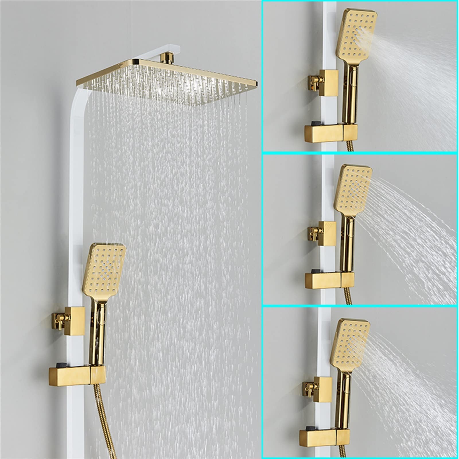 Set Doccia termostatico LCD Doccia con Rubinetto a Pioggia Bianco e Oro con doccetta e Rubinetto Bidet con Bocca Vasca(Thermostatic 001)