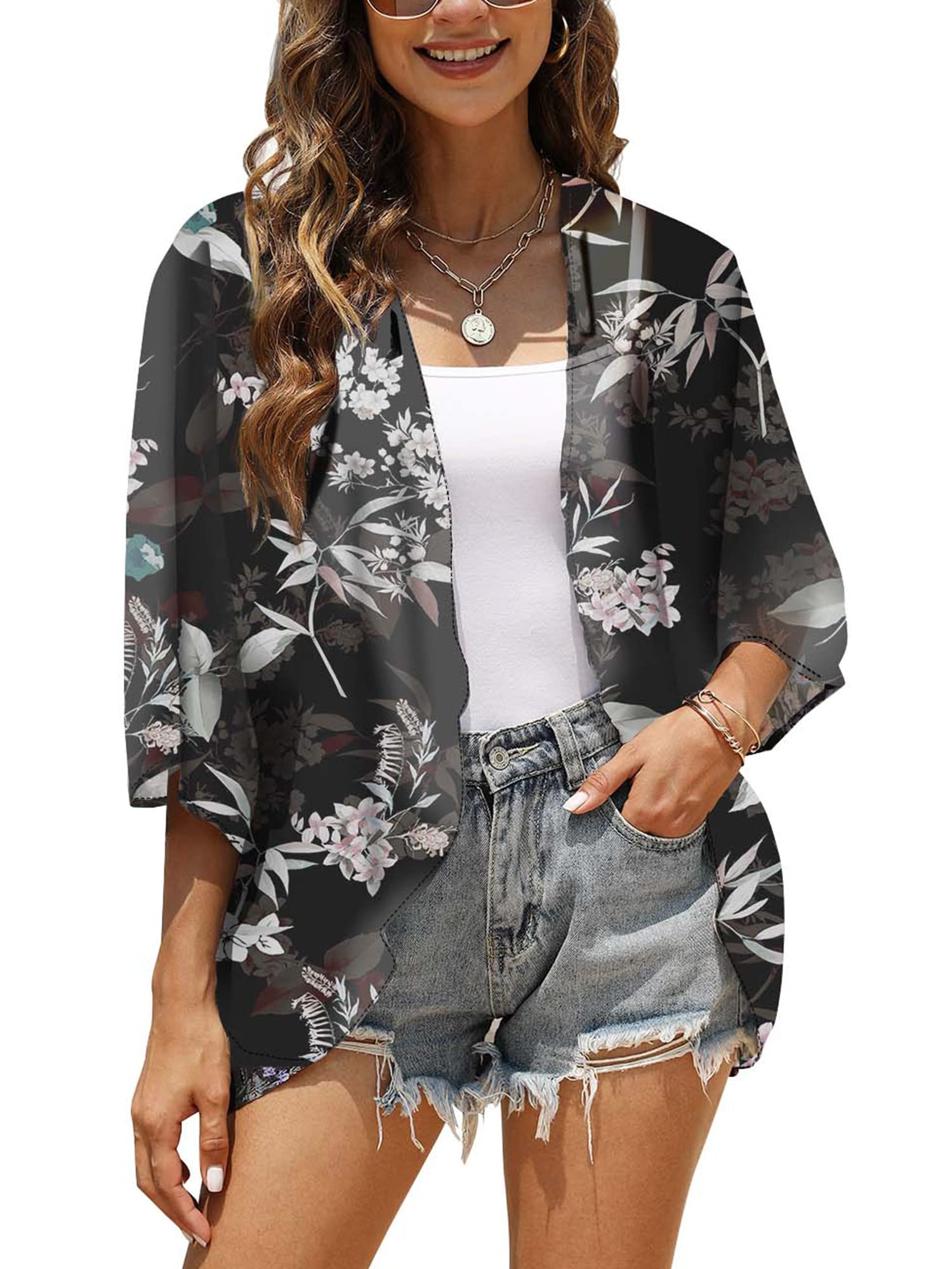 Chunoy Luźna turecka sukienka dla kobiet, luźna, lekka, oversize, kaftan, sukienka plażowa, sukienka maxi, czarny (Black Floral), M