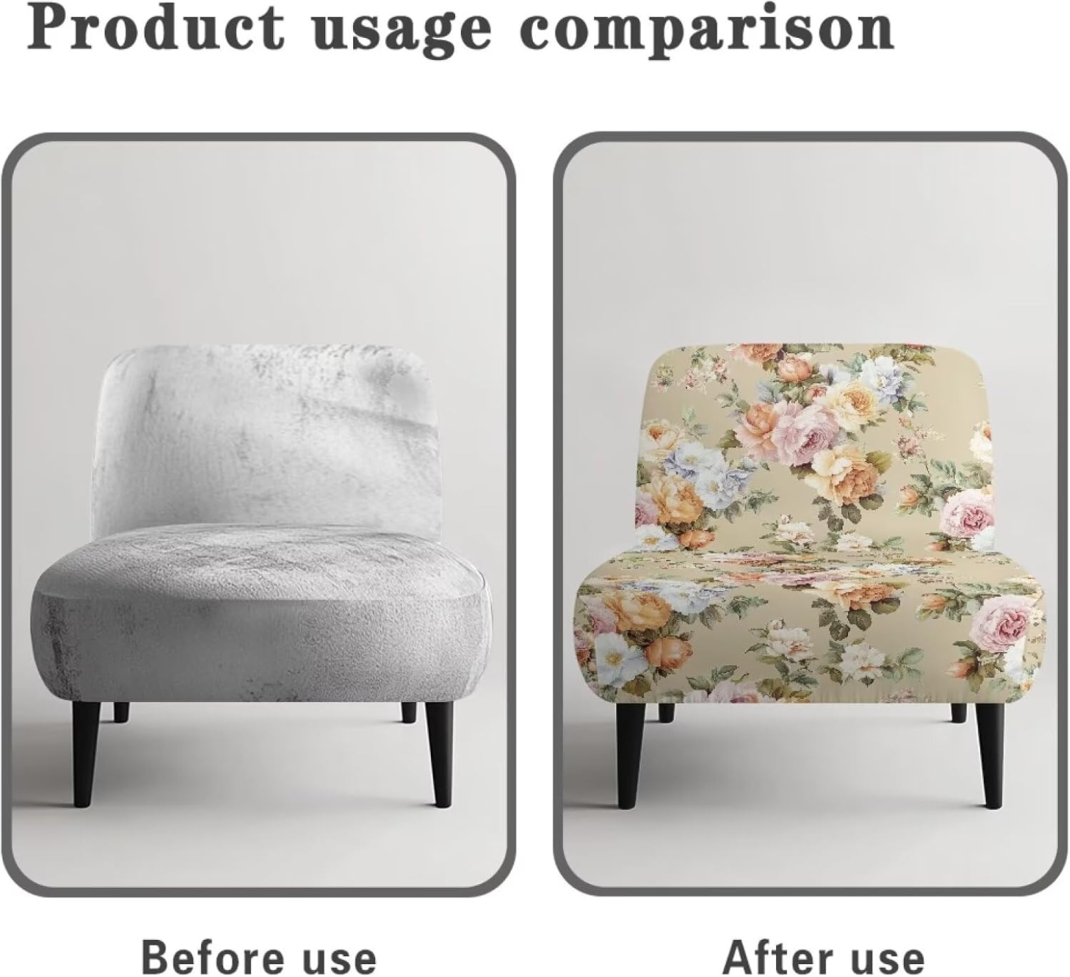 Kuiaobaty Vintage Peony Flower Armless Accent Chair Cover Stretch Slipper Chair Slipcovers with Elastic Bottom Vintage Floral Furniture Protector Cover for Living Room Home Hotel