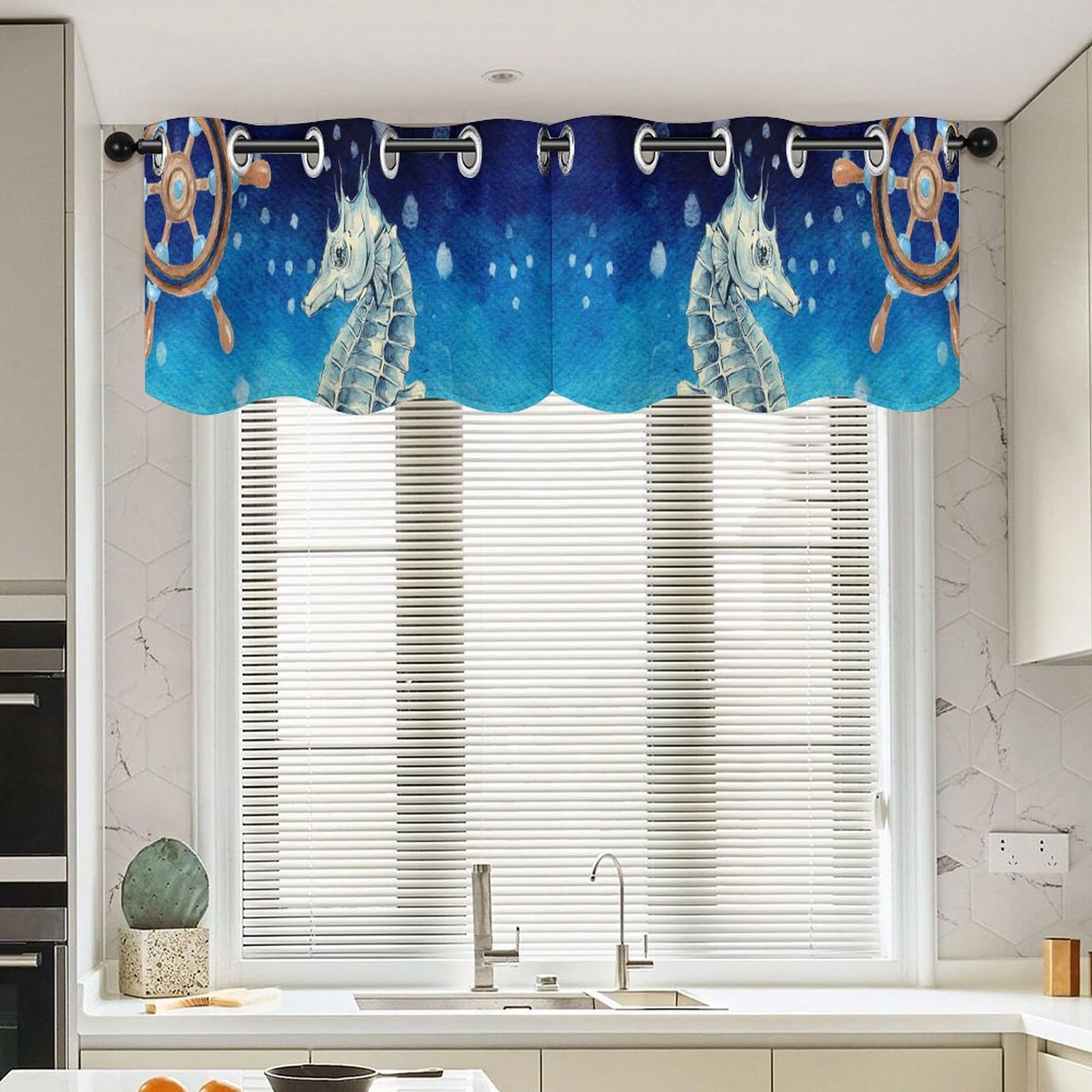 Cenefas de cocina de vida marina (paquete de 2, 52 x 18 pulgadas) estilo rústico playero