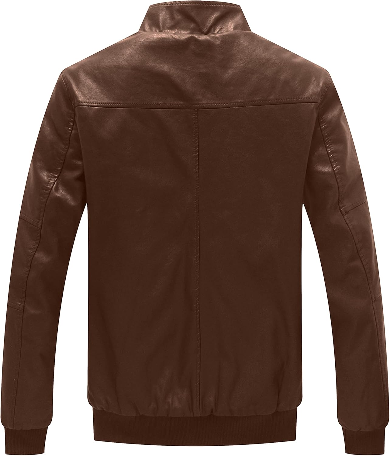 WenVen Men's Stand Collar Fleece Lined Bomber Faux Leather Jacket Warm Winter Coat - Image 2