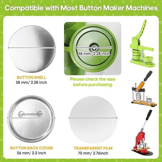 100 Set 58mm Button Maker Supplies, Blank Pin Back Button Parts with Clear Film, Badge Making Kit for Badge Maker Machine