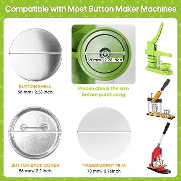 100 Set 58mm Button Maker Supplies, Blank Pin Back Button Parts with Clear Film, Badge Making Kit for Badge Maker Machine