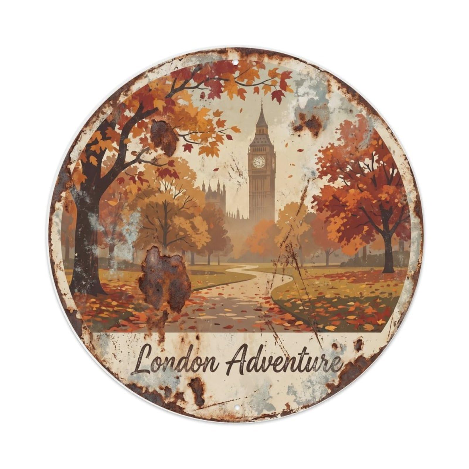 Fqcyn Style Vintage Travel London Park Autumn Metal Tin Sign