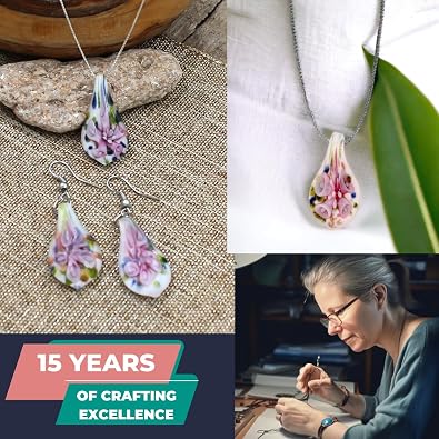 BESHEEK Murano Inspired Blown Glass Lampwork Art Earrings and Necklace Pendant Set, Hypoallergenic Italian Style Jewelry, Unique Gift for Her