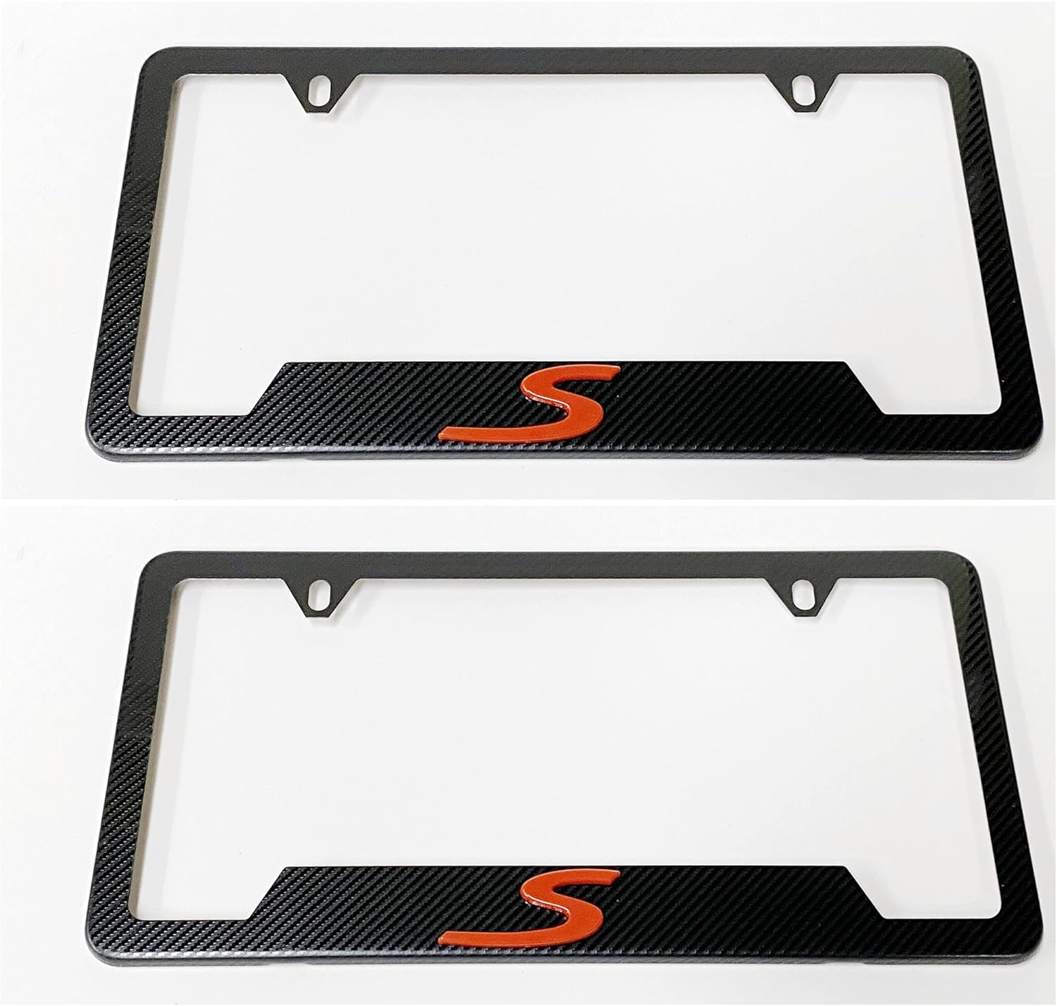 Carbon Fiber 3D S Sport Emblem Car Auto License Plate Frame Cover Holder Compatible with Mini Audi Porsche (2)