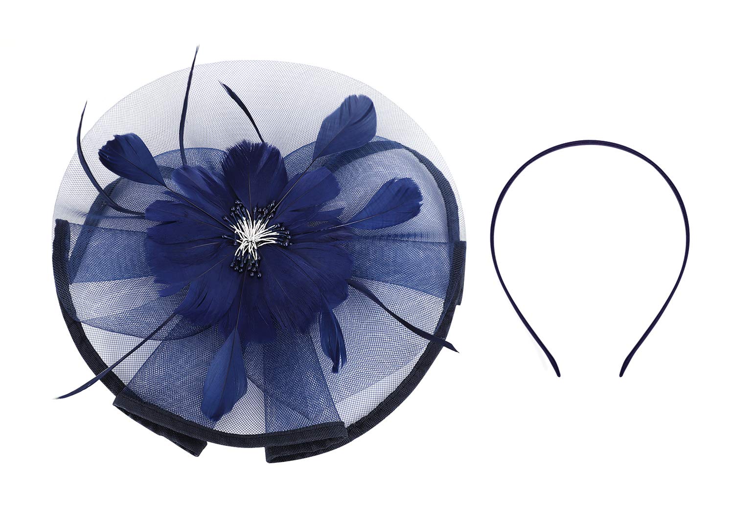 Women Girl Vintage Fascinator Hat Feather Mesh Net Veil Party Ascot Hat Flower Derby Cap Flower Polka Dot Headband Pillbox Cap Hair Hairpin Hairband Bridal Wedding Cocktail Tea Party (A - Image 2