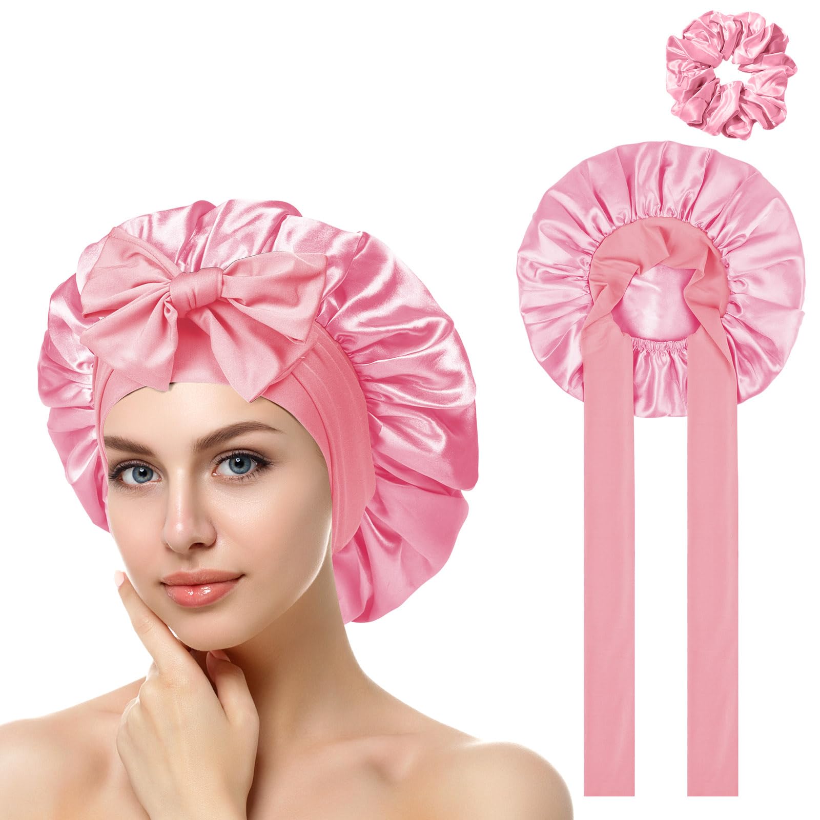 ACWOO Seidenhaube zum Schlafen, Doppelseitig Seidenhaube Zum Schlafen Schlafhaube Haare Schützen für die Nacht Bonnet mit elastischem Band, Satin Haarhaube für Damen