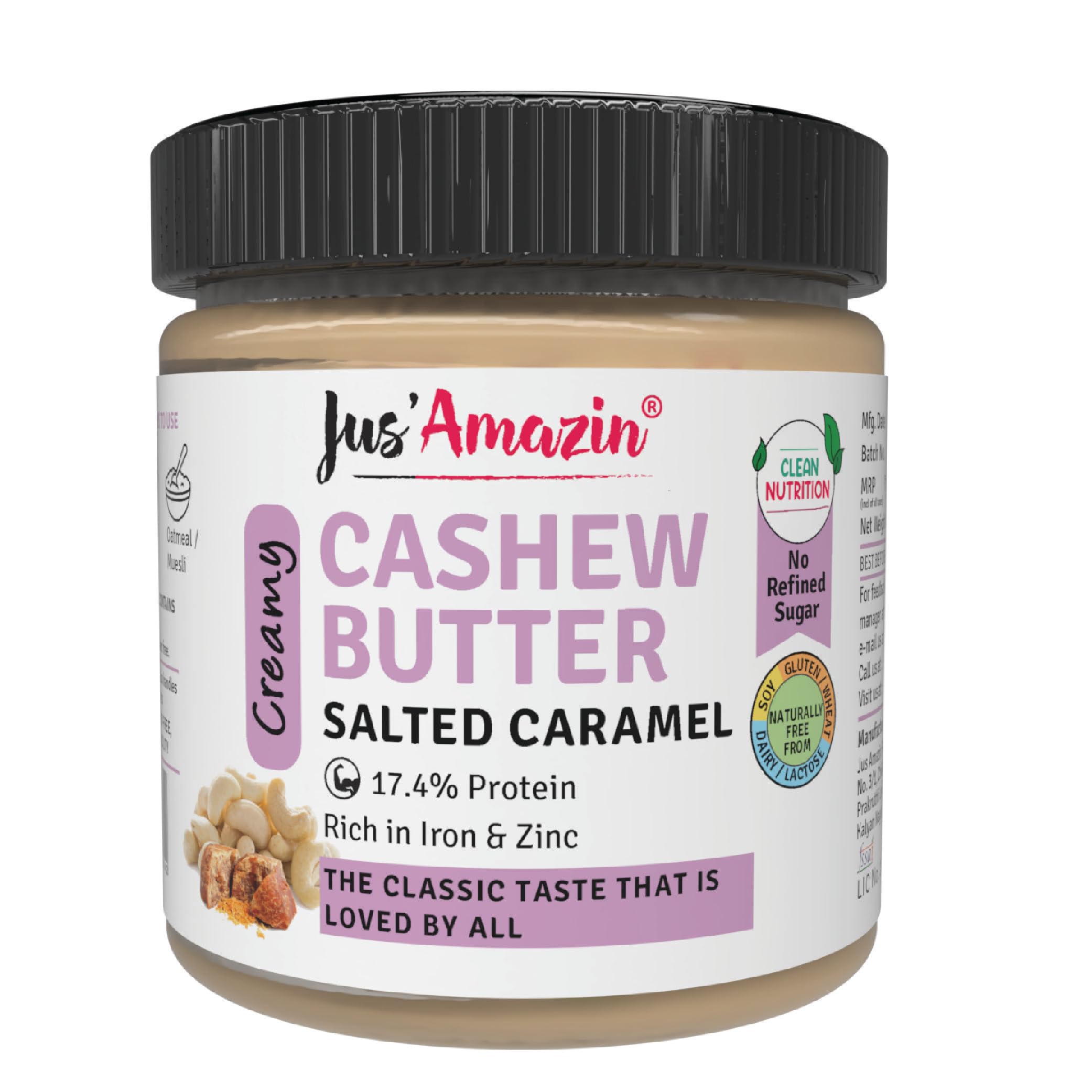 Jus Amazin Creamy Cashew Butter – Salted Caramel (200g) | 17% Protein | Plant Based Nutrition | Zero Chemicals | Vegan | Dairy Free | 100% Natural (B07C41QRJY) Amazon Price History, Amazon Price Tracker