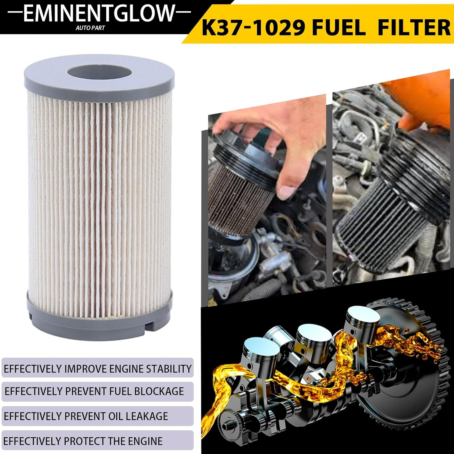 K37-1029 Fuel Filter Compatible with 2015-2017 accar MX11 MX13 Cummins ISX15 Engines Fits for Kenworth T2000 T660 T680 T700 T800 T880 W900Replaces K371029 K37-1011 K37-1012 PF46081 FS20172 Set Of 6