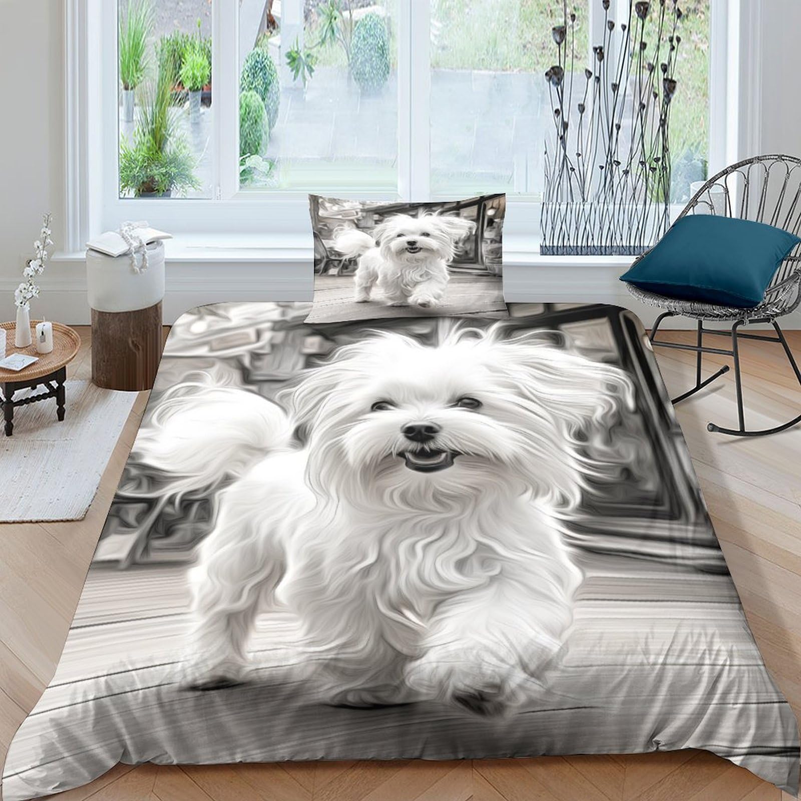 Housses de couettes anti-transpiration en microfibre douce avec imprimé 3D Maltais 135x200