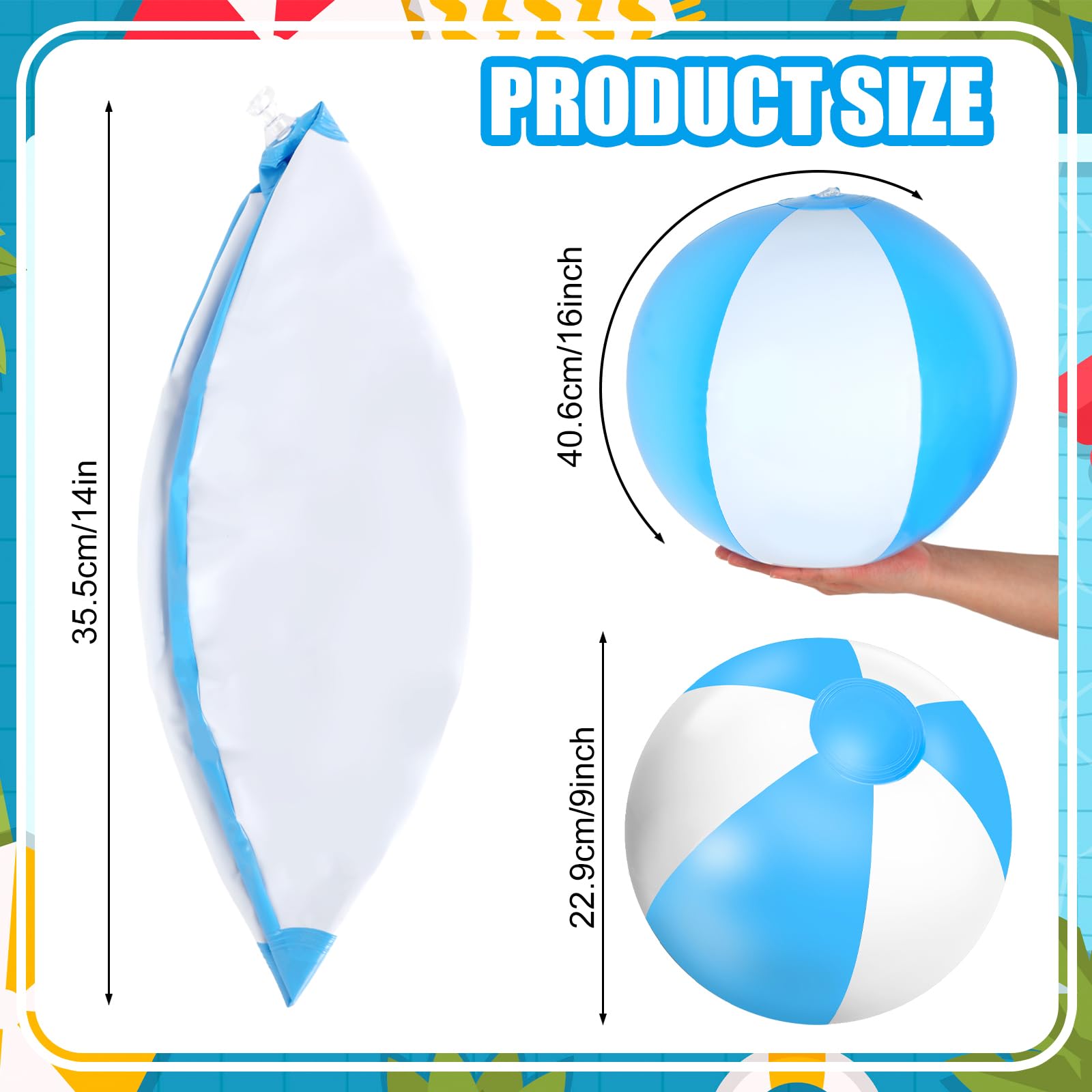 Whaline 3Pcs Inflatable Beach Ball 16'' Round Pool PVC Balls Cute Game Toys for Summer Hawaiian Tropical Theme Beach Party Decor