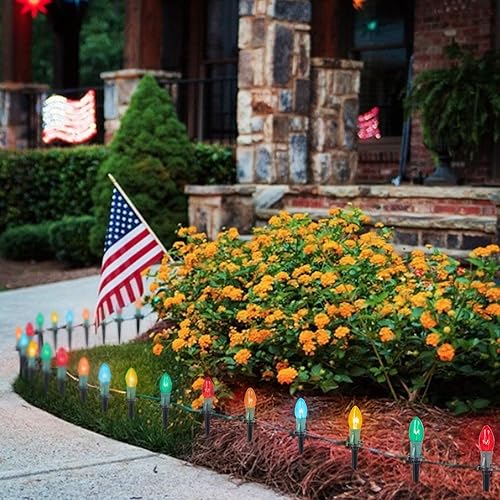 Miniatura 6 de Paquete de 2 luces de camino de Navidad C9 para exteriores, total de 51.4 pies de luces de pasarela con 40 bombillas transparentes, luces de estaca