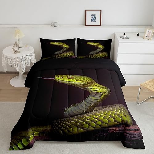 Erosebridal Edredón de plumón de serpiente tamaño matrimonial, juego de cama de pitón con fundas de almohada, regalo para niños, adolescentes y