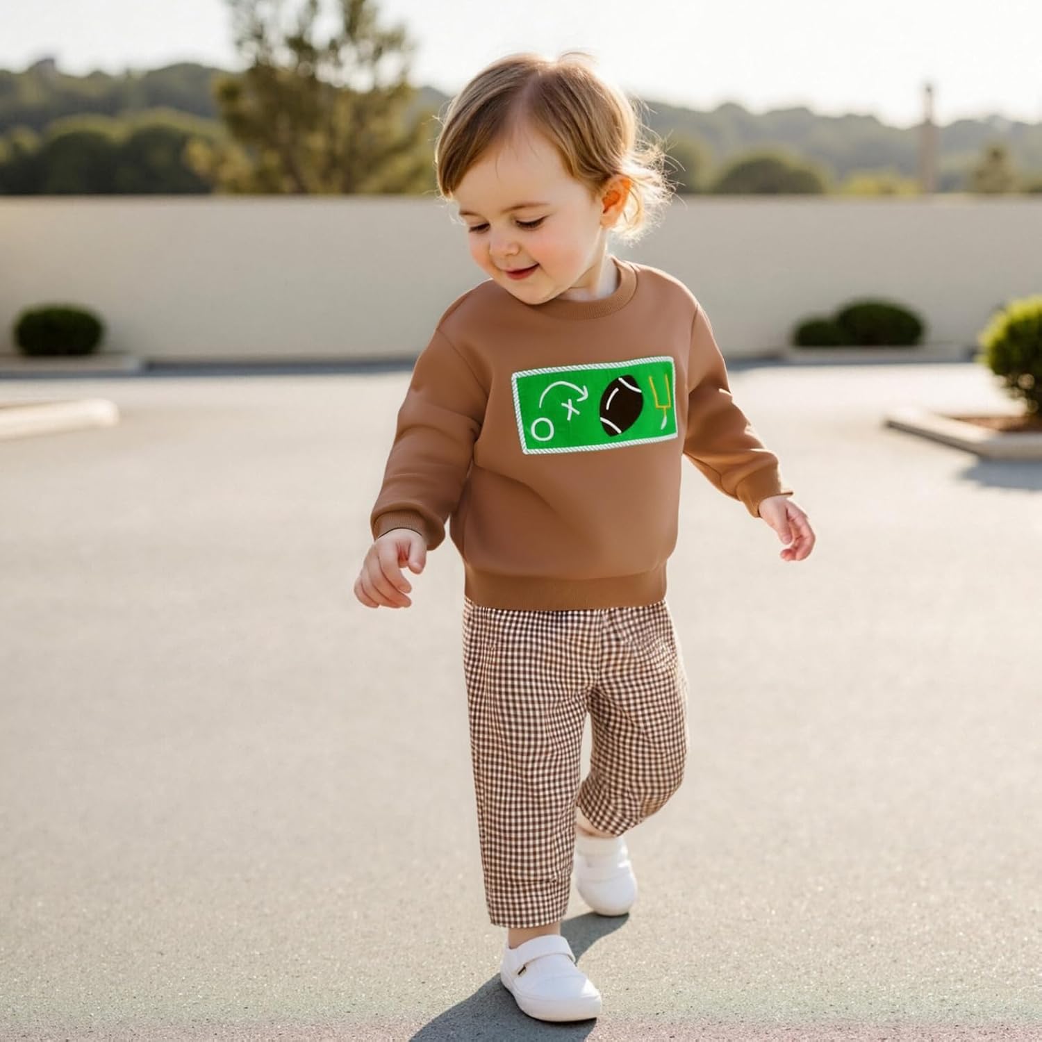 Football Baby Boy Clothes Toddler Football Outfit Long Sleeve Sweatshirt Plaid Pants Cute Fall Winter Outfits - Image 2