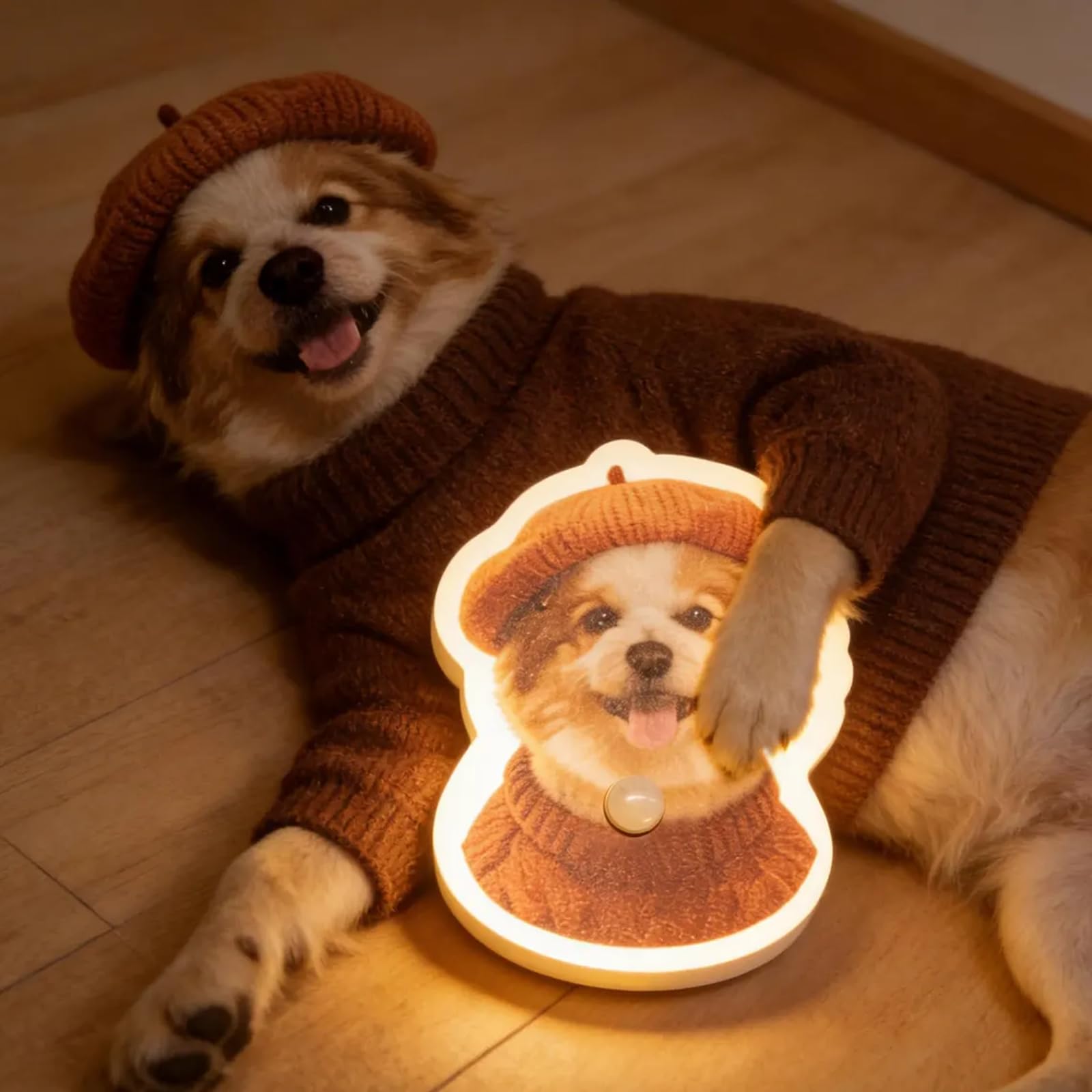 Retrato de mascotas personalizado con sensor de movimiento, luz nocturna, regalo de recuerdo para los amantes de los animales (35 cm)