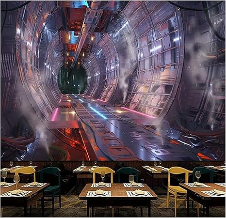 Amazon カスタム壁紙3d壁画 時間と空間のトンネルバーの3d立体視拡張 寝室の壁の装飾の壁画のための3d壁画の壁紙 150x105cm 壁紙