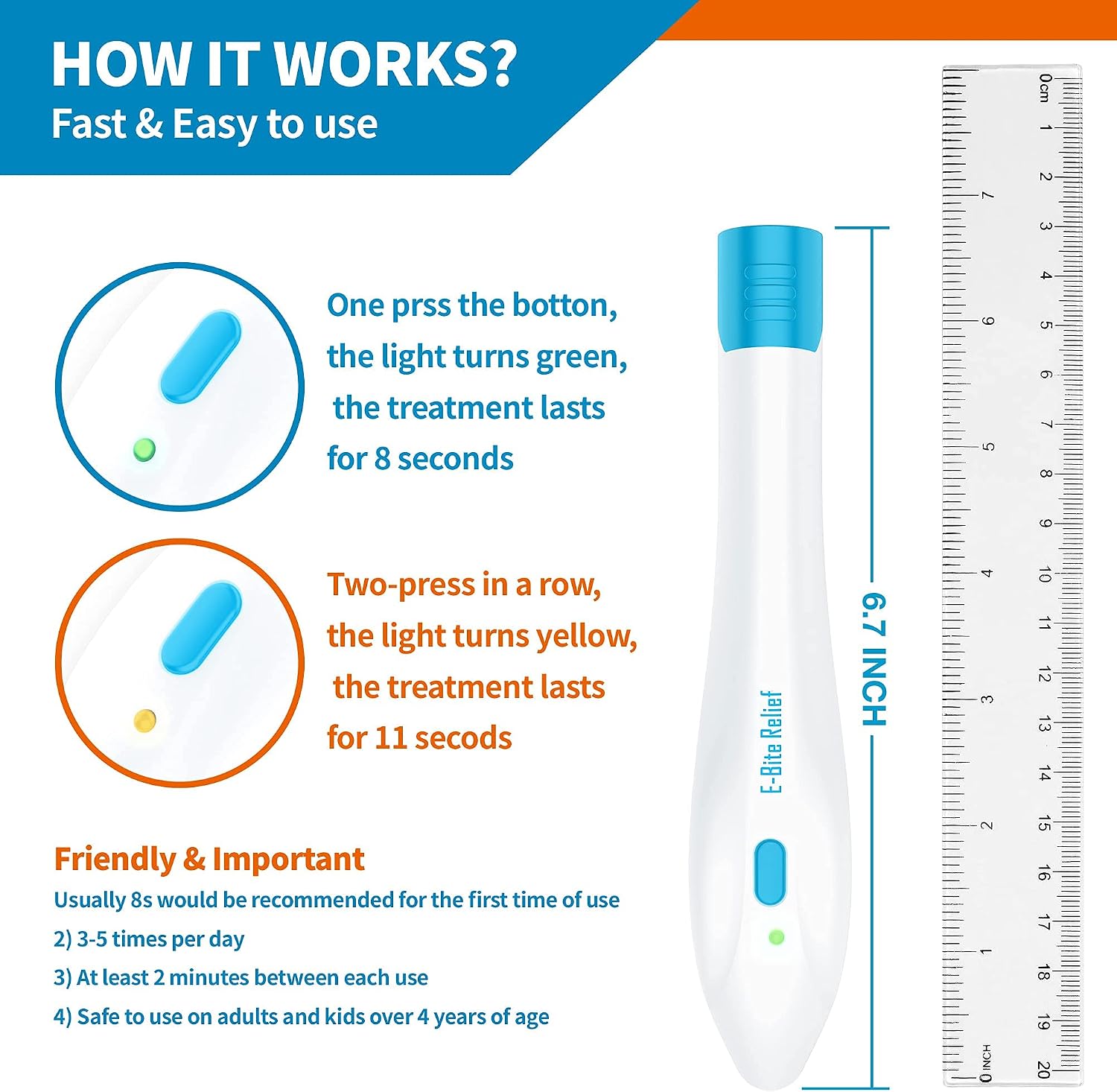 E-BiteRelief Bite & Sting Itch Relief Pen, Treatment for Insec't Bite & Sting, Electronic Tool for Itch &Swell Relief, Chemical Free, No Odor & Residue, Kid Friendly, Suitable for All Families