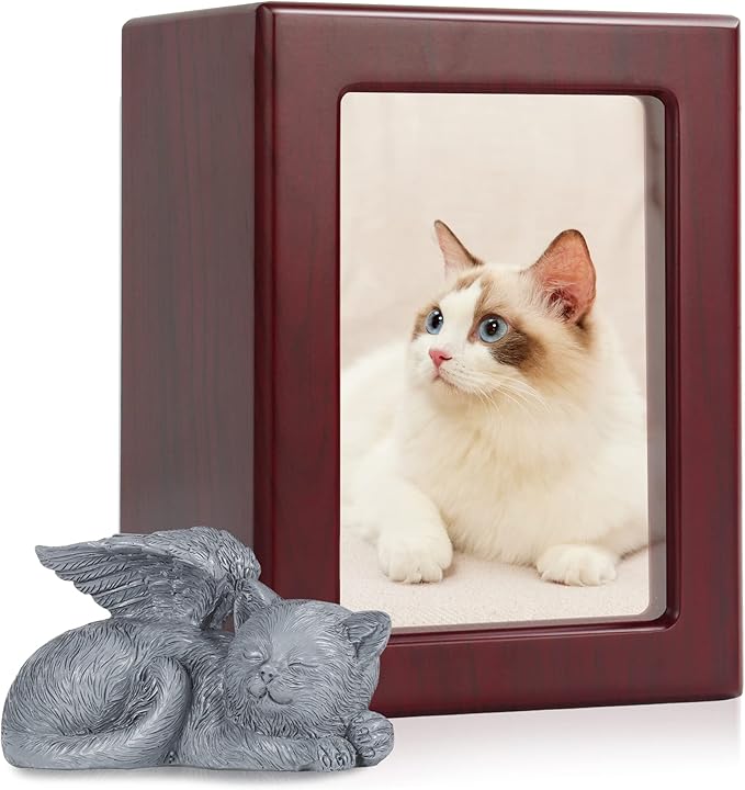 The7boX Cat Urn Box Cat Urn for Ashes Pet Urn Wooden Cat Cremation Urn