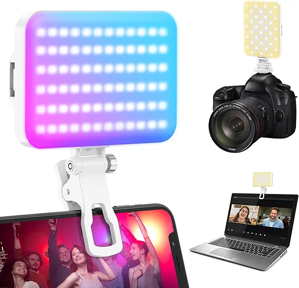 108 RGB Video Light, 2200mAh Camera Light with 3CCT/ 360° Full Color/20 Lighting Effects, 2500-6500K LED Selfie Light for iPhone-CRI 97+, Portable Phone Light for Party, Photography, Streaming (White)