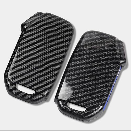 Miniatura 8 de Xotic Tech - Funda para llavero de plástico ABS con diseño de fibra de carbono, color negro brillante, con funda de botón de silicona azul