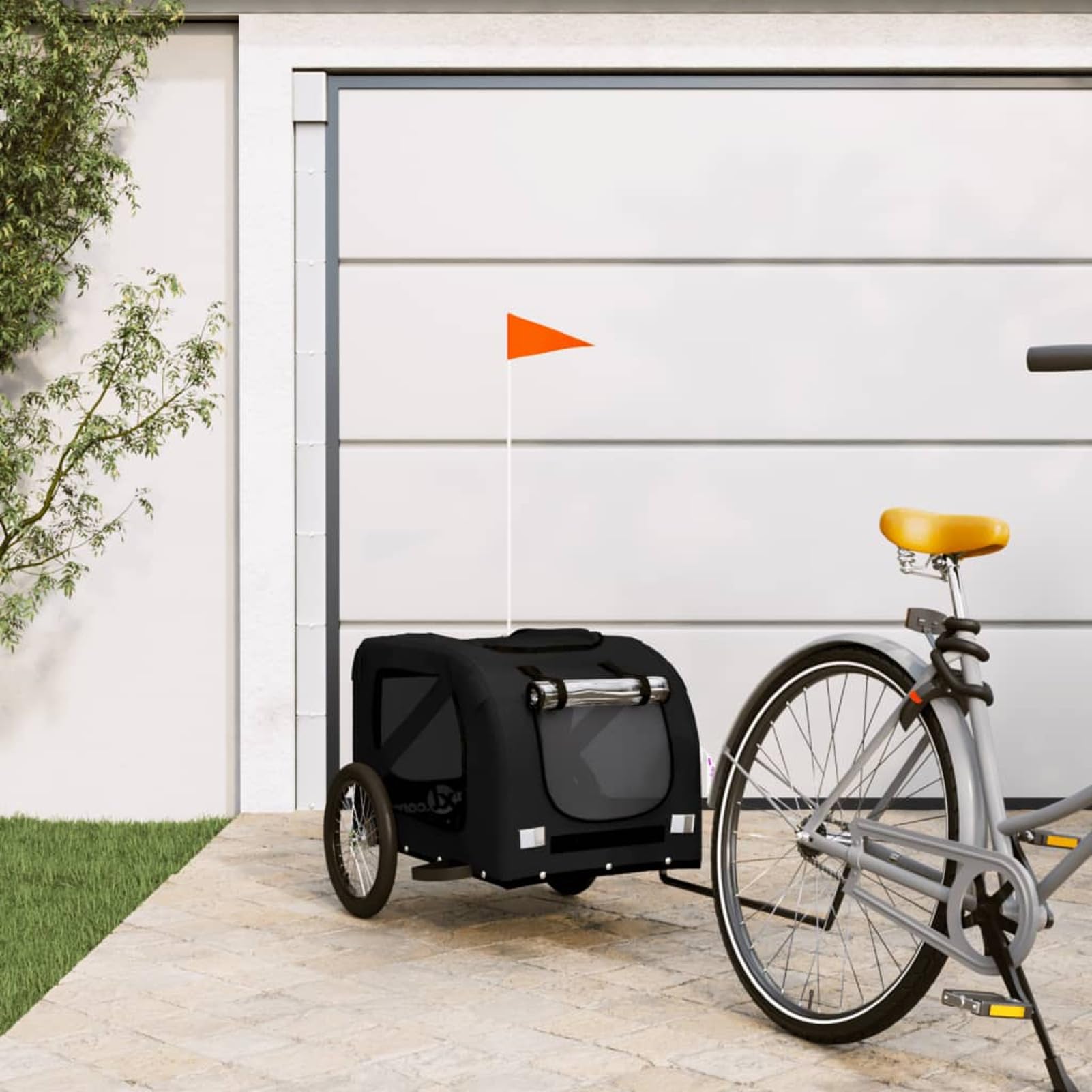 Gecheer Pet Bike Trailer for Dog Pet Stroller Cart Bicycle Carrier with Wheels Black Oxford Fabric and Iron