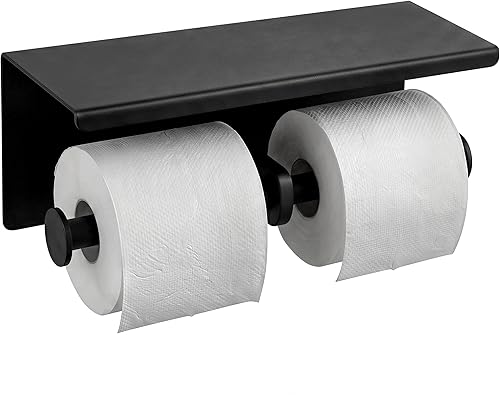 Miniatura 7 de Soporte de papel higiénico doble - Estante de rollo de papel higiénico de acero inoxidable con estante de almacenamiento