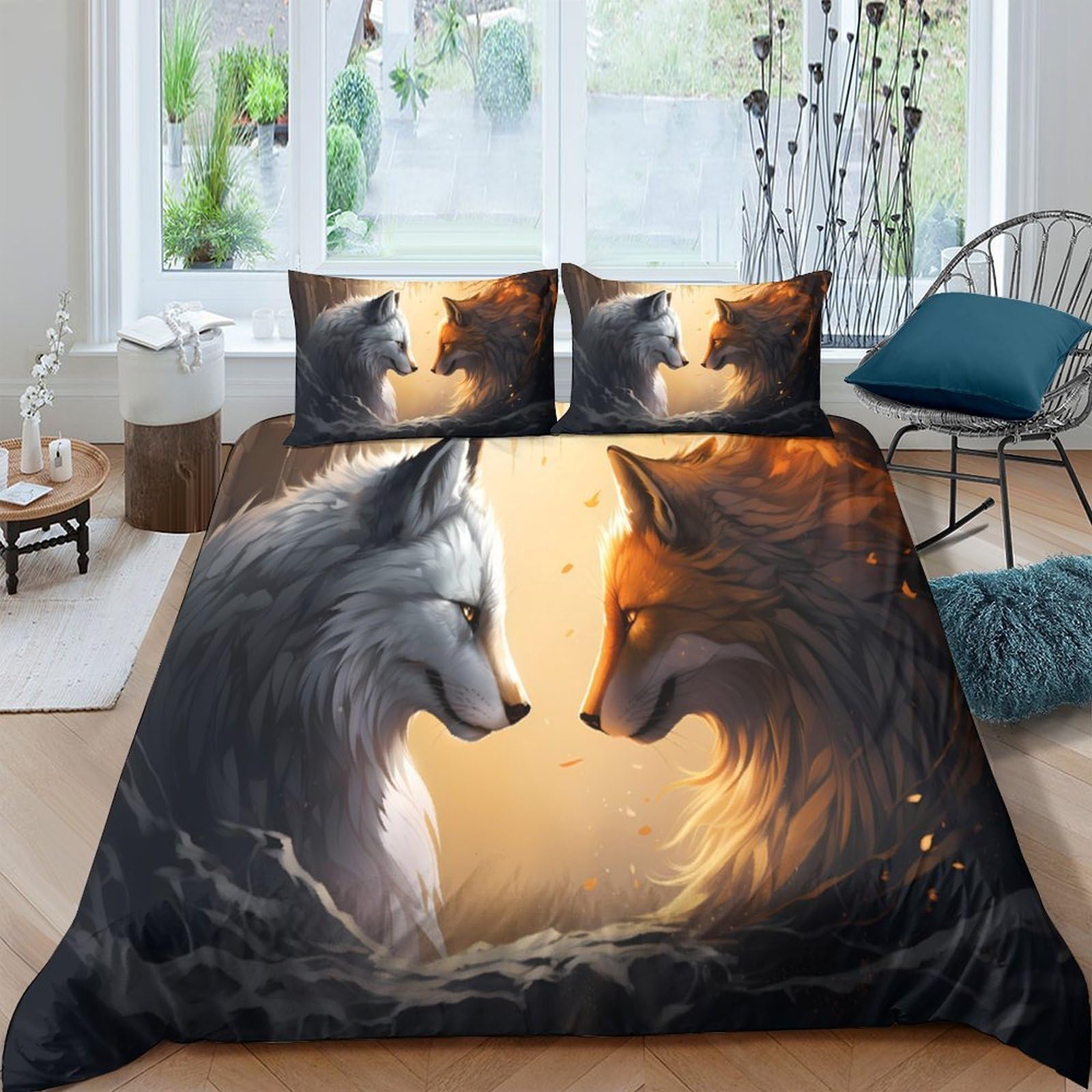 Ctjqhvkz Style-6 3D Printed Wolf Fox Fitted Sheet Microfiber Soft Breathable Forest Bed Cover For Bedroom Decor Mattress Protection Single（135X200cm）