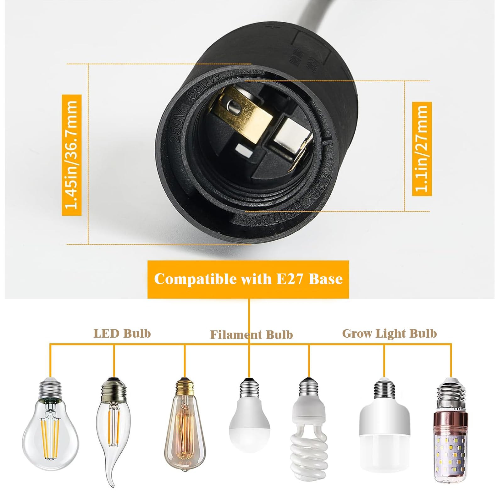 E27 Plug in Pendant Light, Ceramic lampshade, 1.8m(5.9ft) Lamp Cable Plug in Ceiling Light - Image 2