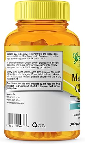 Miniatura 6 de Greenfield Nutritions Glicinato de magnesio halal de 120 mg (60 cápsulas)  Suplemento de magnesio puro sin gluten  Vitamina halal que apoya los
