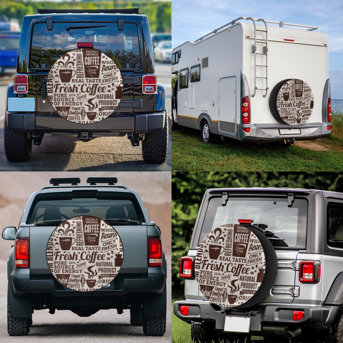 Coffee Shop Tire Covers Portable Spare Tire Cover Soft Durable Waterproof Dustproof Set of 4 Bags 15 Inches for Car Truck SUV Trailer Camper