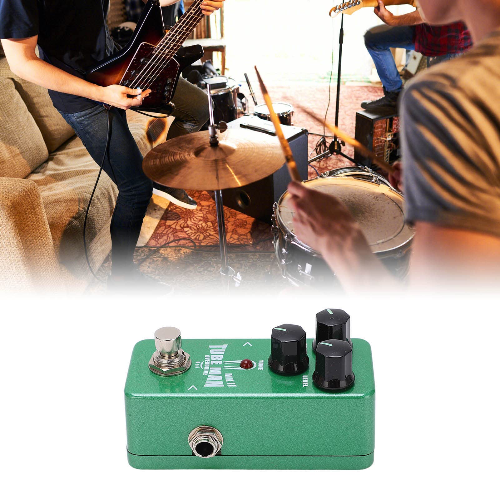 Pedale Effetto per Chitarra TUBE MAN Suono Overdrive Regolabile per Musicisti Metal Green Mini Size