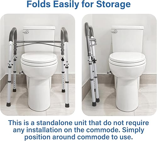 Vista 5 de Vaunn Medical Deluxe - Marco de seguridad ajustable y plegable para inodoro, pasamanos de baño, mango de barra de agarre
