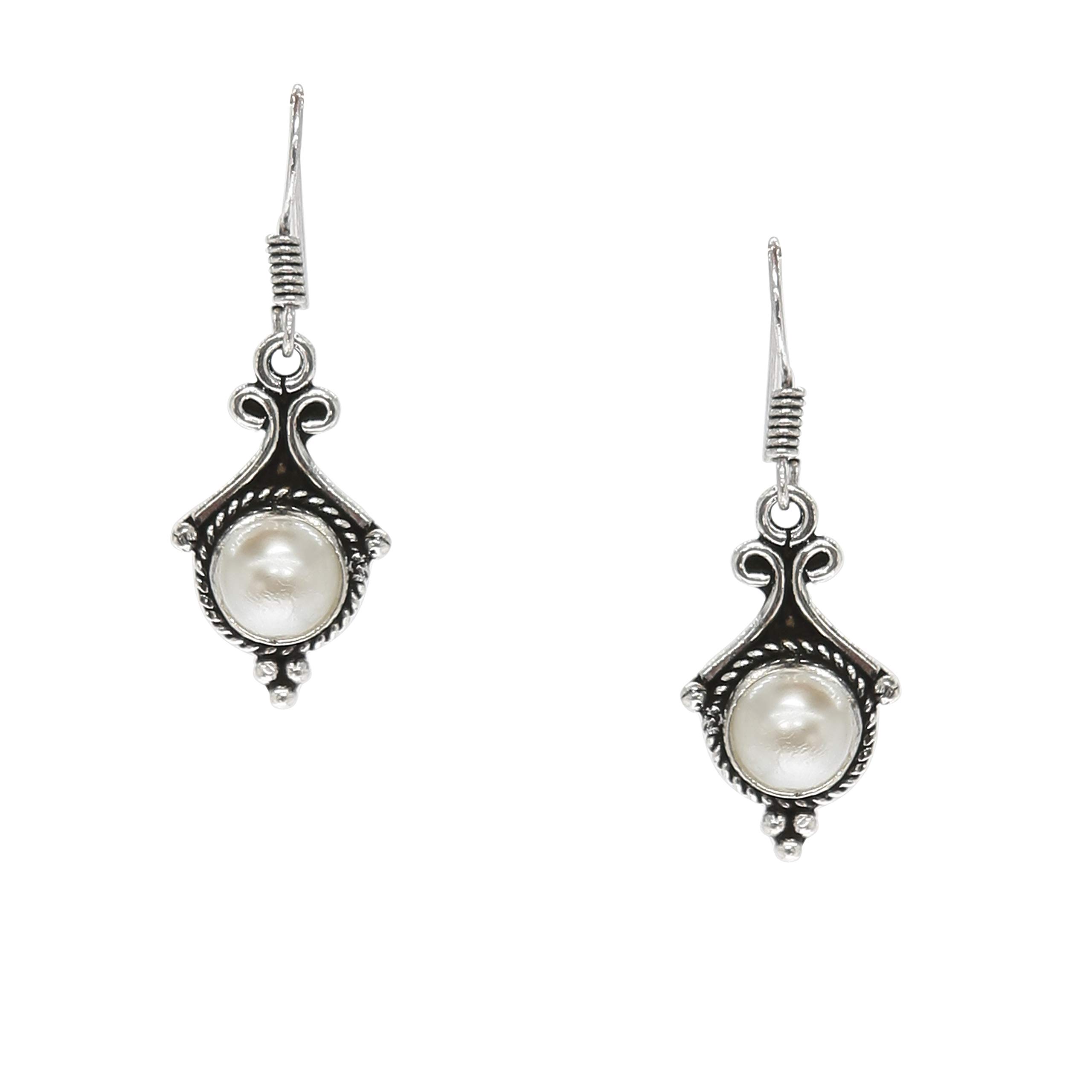Praanjal Antique Silver Boho Pearls Earring | Handmade Gypsy Boho Vintage Silver Pearl Drop Earrings For Girls & Women (B084LGCHXT) Amazon Price History, Amazon Price Tracker
