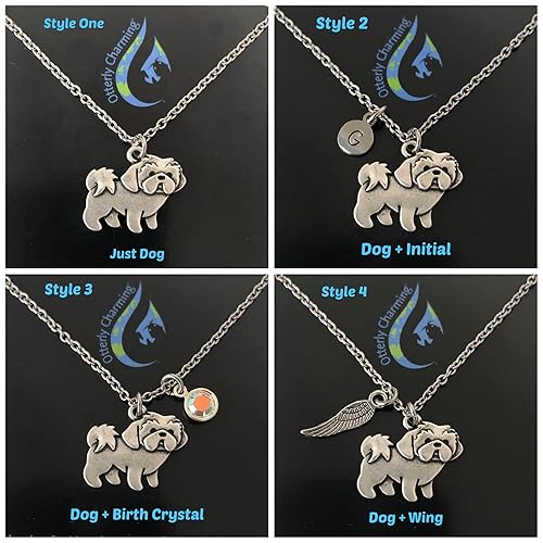 Miniatura 2 de Personalized Shih Tzu Necklace with Optional Initial and Birthstone - Lhasa Apso Dog Memorial Gift
