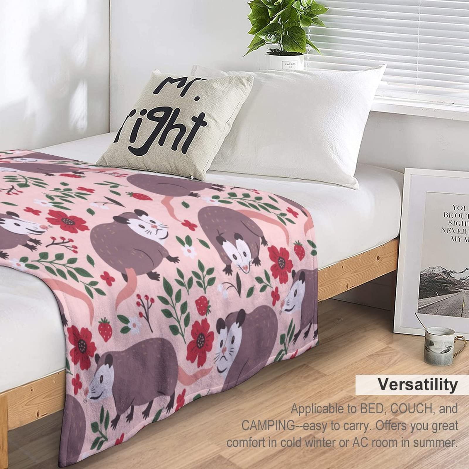Cute Opossums Flowers Throw Blanket - 50x60 Inch Soft Plush Blanket For Couch, Bed, Gift For Opossum Lovers - View #11