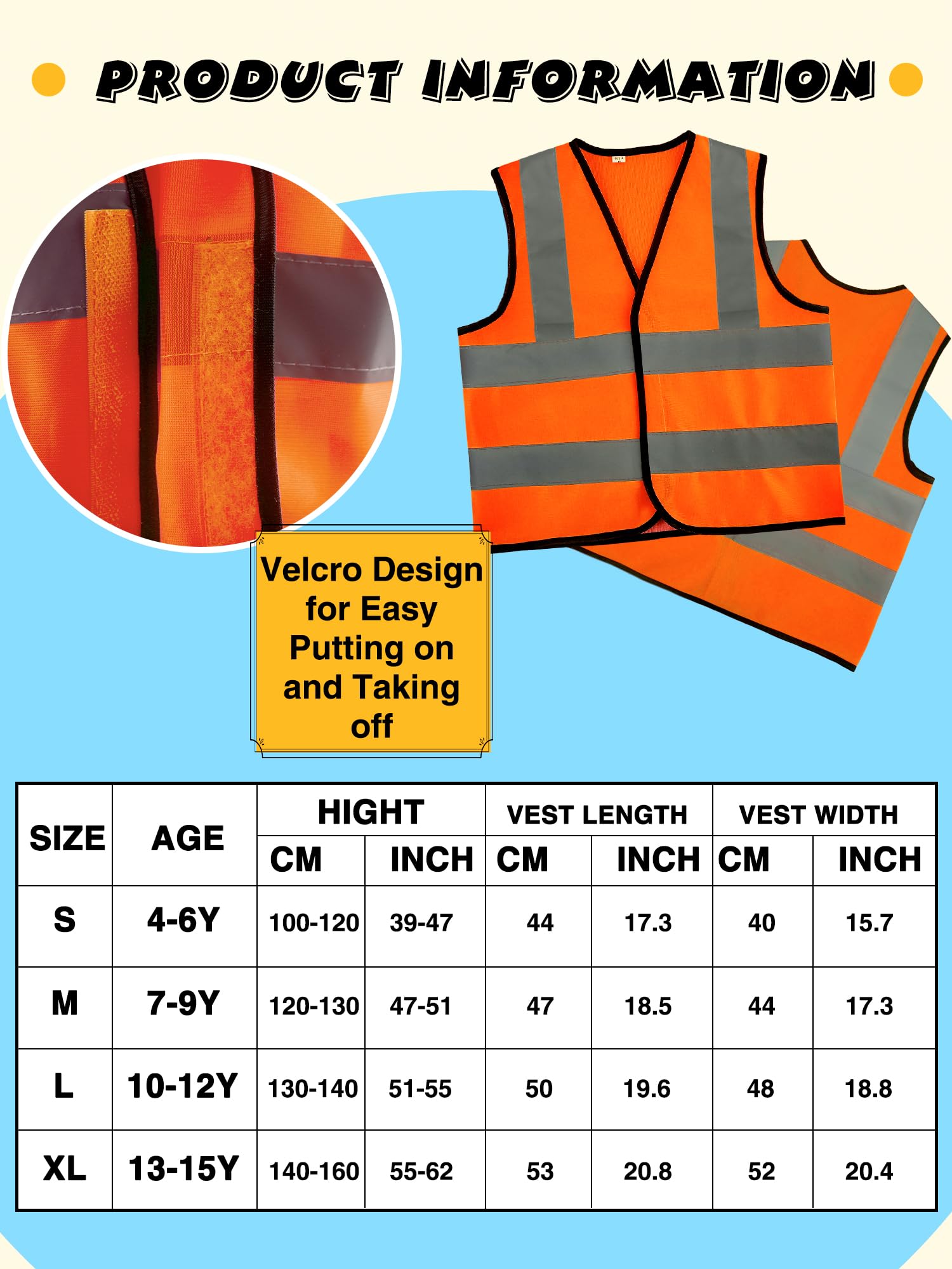 10 Pack Kids Hi Vis Vests with Reflective Strips Child High Vis Vest Bulk Children Hi Visibility Safety Vest for Girls Boys Outdoor Activities Orange (M - Image 2