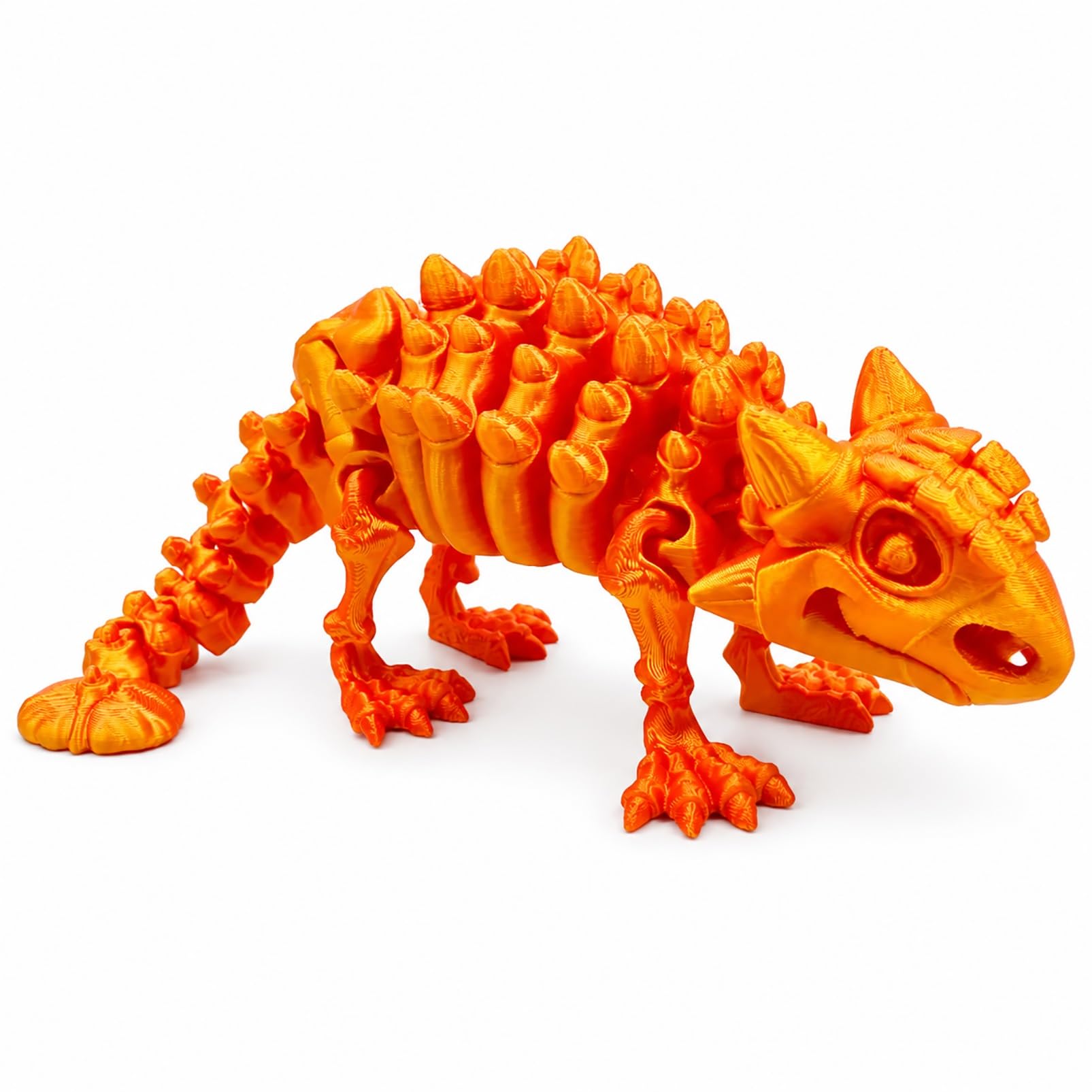 CASOME 3D Printed Articulated Skeleton Ankylosaurus Figurine, Movable Fossil Dinosaur Display Ornament, Prehistoric Desk Decor Collectible Model, 21cm(Orange)