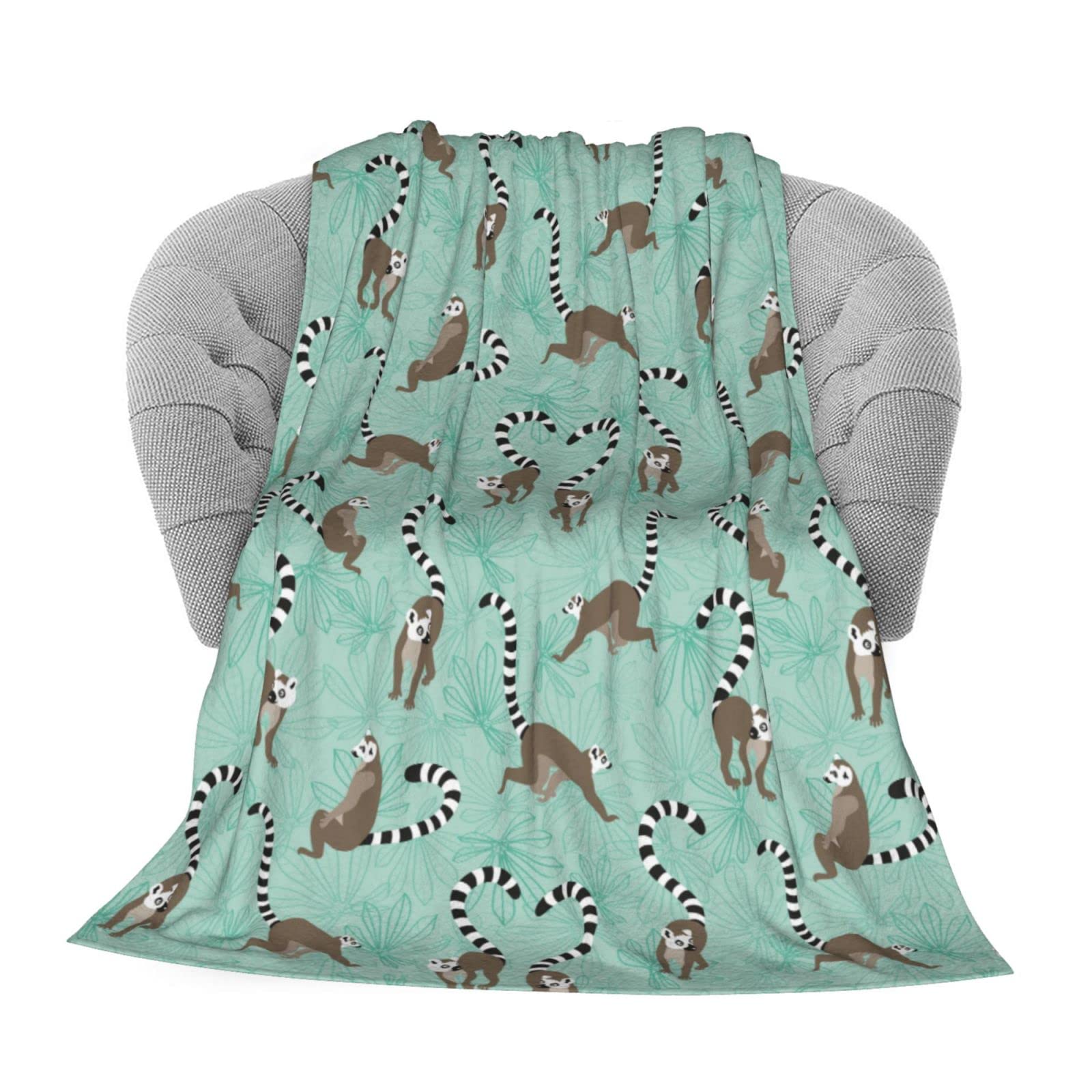 PrelerDIY Lemur Green Throw Blanket for Couch - 50"X40" Fleece Blanket Super Soft Flannel Blanket for Kids