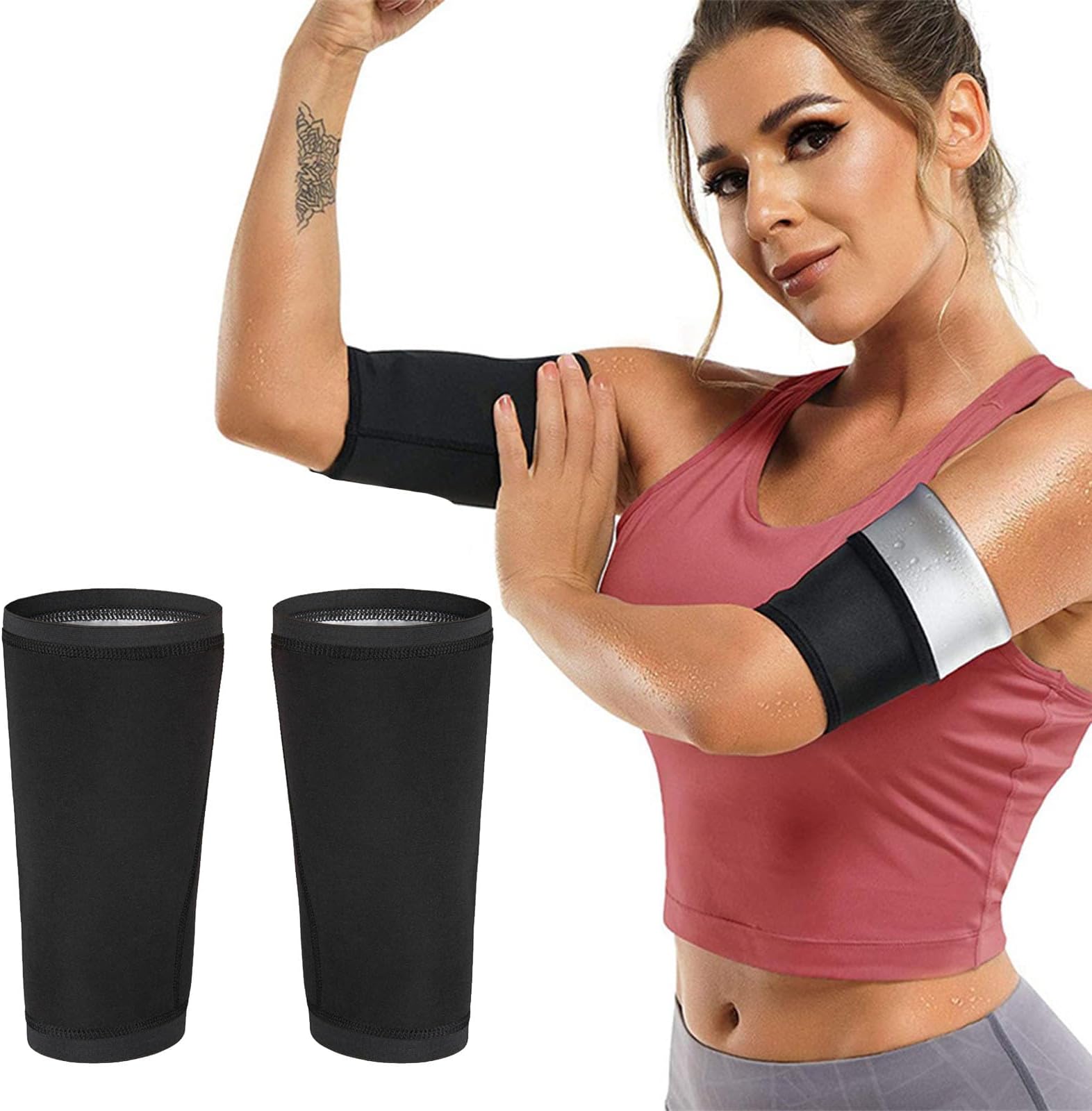 BavootyWomen's Arm Trimmers,Sauna Arm Sweat Bands,Arm Trimmers for Women,Compression Sauna Sweat Arm Shaper Bands,Weating Slimming Sleeves,Adjustable Arm Trainer Sleeves for Sports Workout,Silver,L/Xl