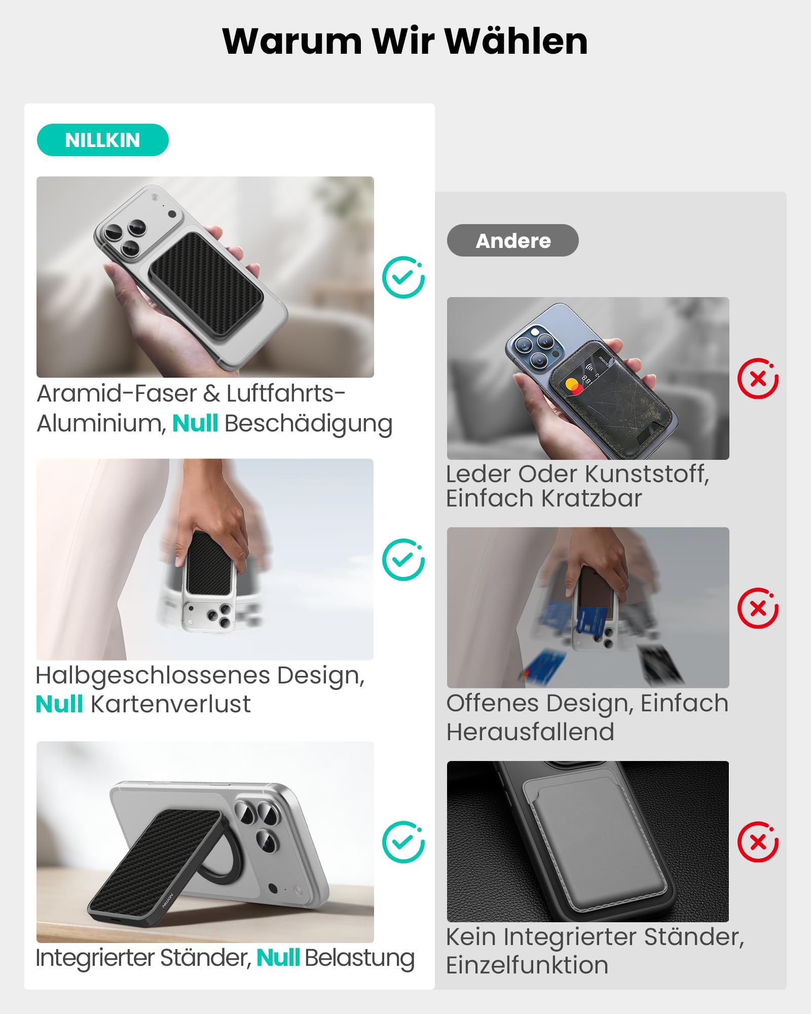 Nillkin Handy Kartenhalter für MagSafe Wallet - Ultra Leichter Kohlefaser Verstellbar Ständer, Karten Halter mit 3 Kartenfächer, Magnetischer Wallet Halter für iPhone 17