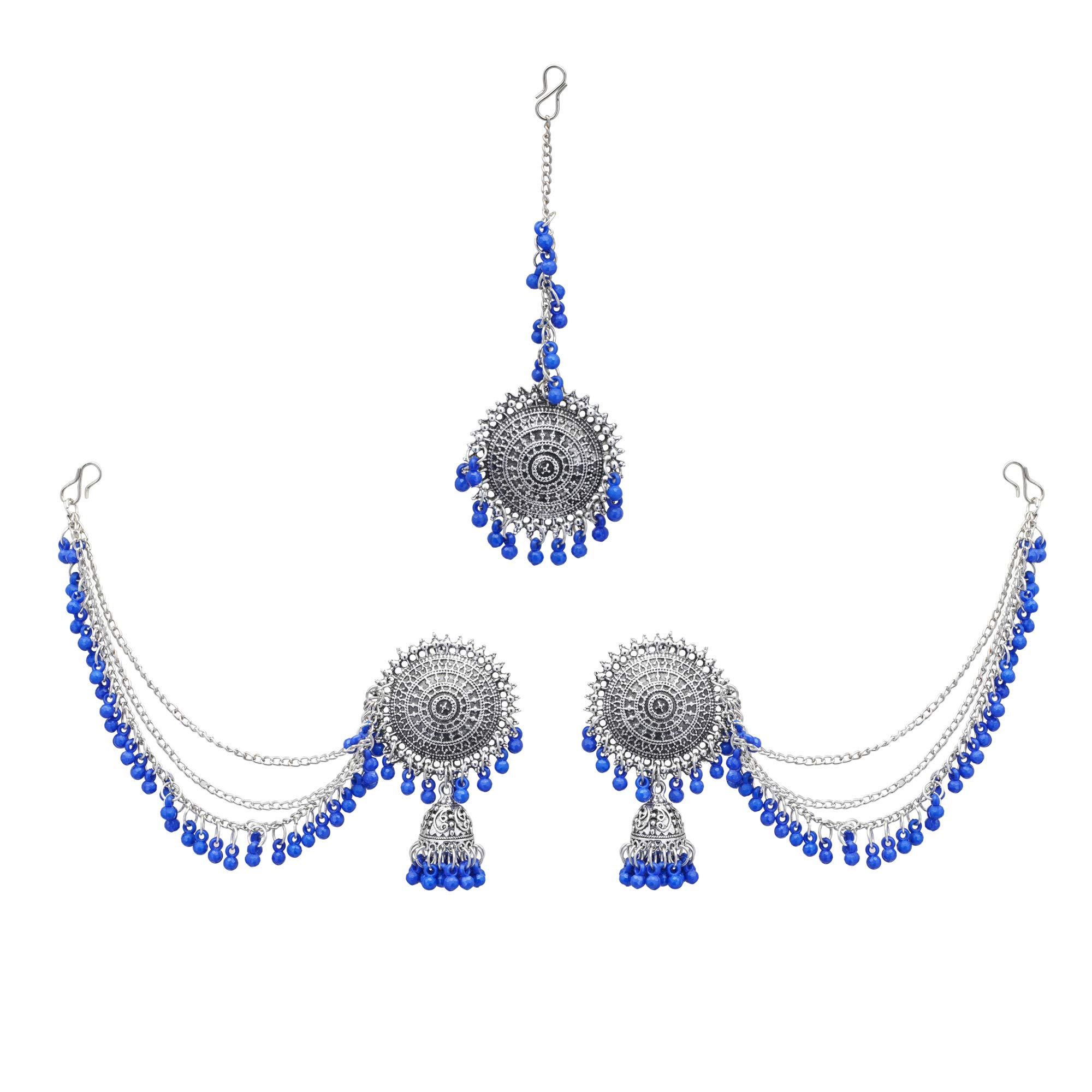 Shreyadzines Oxidized Silver Navratri Wedding Bbridal Earrings with Maang Tikka Combo for Women and Girls (Silver) (B08KFLGQPD) Amazon Price History, Amazon Price Tracker